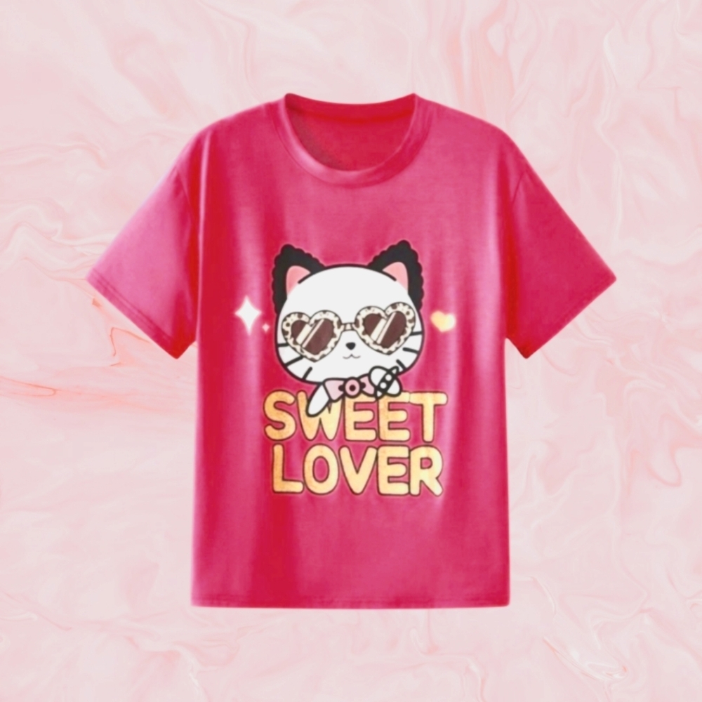 Kawaii Women's Cute Y2k Letter Cartoon Printed T-Shirt